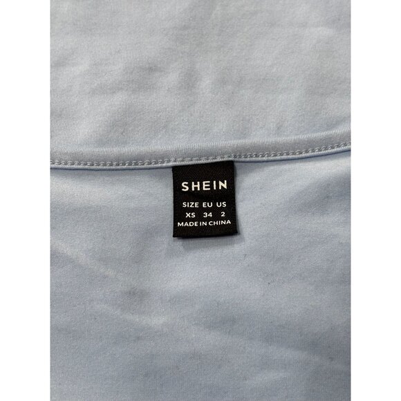 Set Of 2 Shein Long Sleeve White & Light Blue Square Neck Tops XS 95% Polyester - Picture 10 of 14
